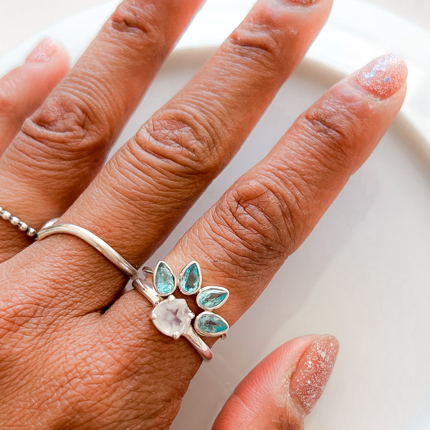 Blue Topaz Flower Crown Ring