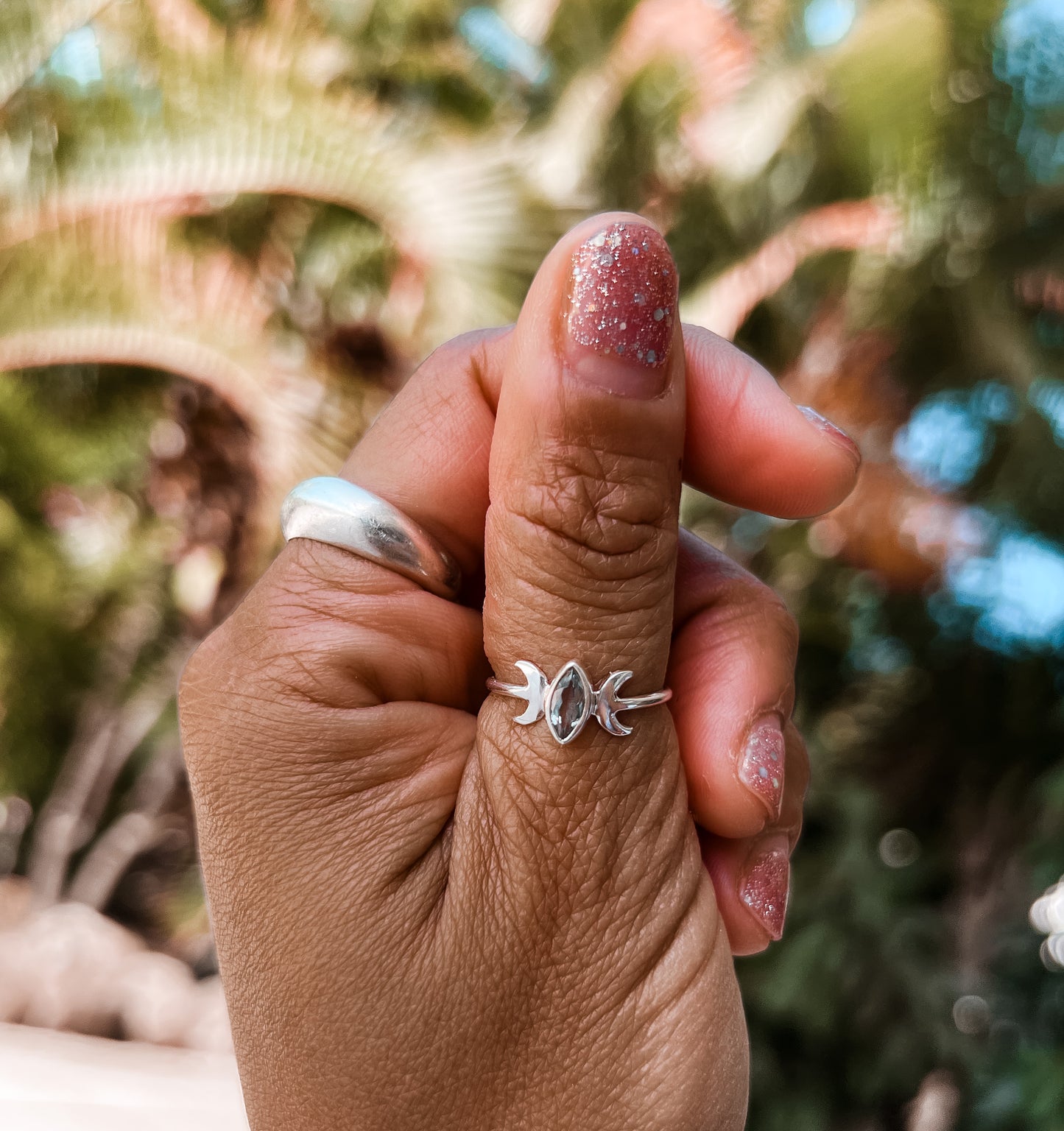 Blue Topaz Moon Ring