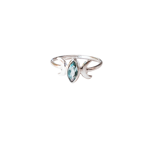 Blue Topaz Moon Ring